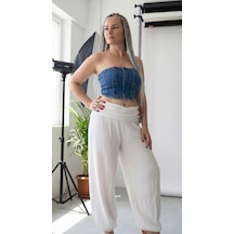Byemelika Denim, Tasarım Dikiş, Full Likralı, Düğme Detay Büstiyer Mavi