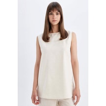 DeFacto Regular Fit Bisiklet Yaka Basic Düz Keten Karışımlı Kolsuz Tunik D2953AX24HSER234