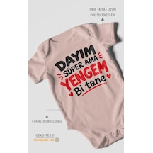 Morivokids Dayım Süper Ama Yengem Bi Tane Kısa Kollu Bebek Body %100 Pamuk Pastel Pembe