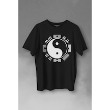Siyah Ve Beyaz Ying Yang Pokemon Minimal Baskılı Tişört Unisex T-shirt 001