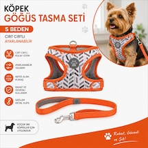 Köpek Göğüs Tasması Ve Sevk Kayışı Seti S Beden Cırt Cırtlı Nefes Alan Kumaş - Turuncu Çok Renkli