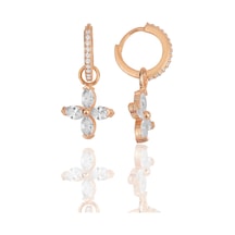 Söğütlü Silver Gümüş Rose Zirkon Taşlı Dört Yapraklı Yonca Küpe Barcode Gold - Rose Gold - Rodyum