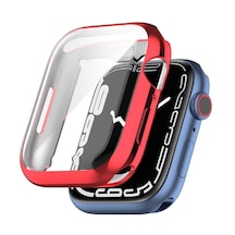 Microcase iOS Uyumlu Watch 7 45 Mm Önü Kapalı Silikon Kılıf - Kırmızı