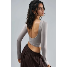 Hiccup Busem Sırt Dekolteli Slim Fit Kısa Bluz Krem Doğal