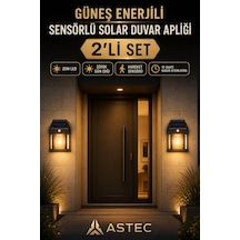 Astec Solar Hareket Sensörlü Duvar Lambası 20w Ip65 Güneş Enerjili Bahçe Apliği Gün Işığı 2 Adet