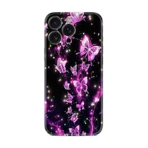 Apple iPhone Uyumlu Apple iPhone Uyumlu 16 Pro Kılıf Boutique Baskılı Resimli Pembe Neon Kelebekler Pcode -100