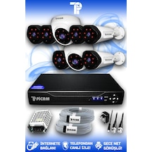 Picam 8 Kameralı Uzay 2 İç Kamera Set HDD'siz Full HD Gece Görüşlü Güvenlik Kamerası Sistemi
