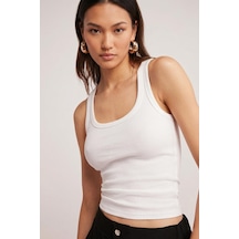 Fit Women Pamuklu Kadın Fitilli Görünümlü Kalın Askılı Basic Atlet 4624-beyaz