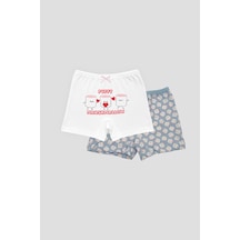 Defne Baby Kız Çocuk Desenli Premium Pamuklu Penye 2'li Boxer Şort Takımı Çok Renkli
