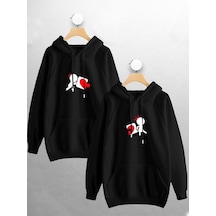 Macklin Sevgili Çift Kombini Kalp Yapboz Tasarım Kapüşonlu Sweatshirt 2'li Set Siyah Mck0822 Siyah