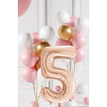 5 Yaş Retro Gold Pembe Beyaz Balon Seti Rose Gold Rakamlı Doğum Günü Balonu Şık Parti Süsleme Çok Renkli