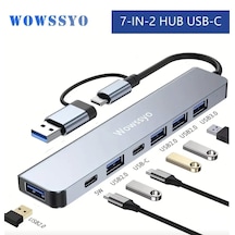 Wowssyo 7'nin 2'si Usb 3.0/usb 2.0/type-c/ Çoğaltıcı Hub Çoklayıcı Ce Sertifikalı Lisanslı 7 Port Hızlı Sağlam Metal