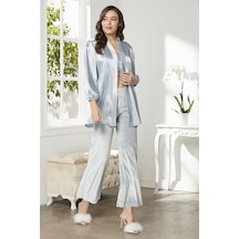 Pierre Cardin 2050 Kadın Kadife Saten Sabahlıklı Pijama Takım-mist Mist