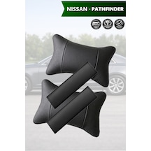 Nissan Pathfinder Uyumlu Set Deri Yastık Siyah Deri Kemer Koruyucu Lüks
