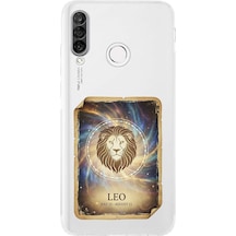 Huawei P30 Lite İle Uyumlu Burç Kartları Aslan Tasarımlı Şeffaf Silikon Kılıf Şeffaf