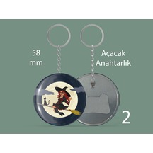 58 Mm Buton Açacaklı Anahtarlık Yuvarlak Baskılı Anahtarlık Cadı Figürlü Çok Renkli