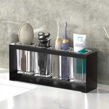 Fastbuy Dream011 Siyah 4'lü Silindir Tutucu, Dahili Tahliyeli Banyo Düzenleyici, Su Filtreli Bardak, Diş Fırçası Macunu Tutuc Siyah