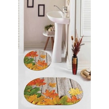 Turuncu Çınar 3d Banyo Halısı Klozet Oval Paspas Seti Bs067n11