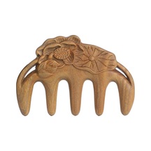 Sones Sandal Ağacı Oymalı Lotus Yaprağı Şeklinde El Yapımı Tarak Çok İşlevli Meridyen Masaj Kalınlaştırıcı Sağlık Tarak Masaj Tarağı