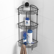 Teknotel İki Katlı Kancalı Banyo Köşe Rafı Siyah Es093
