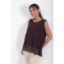 By Saygı Kadın Çift Katlı Şifonlu Sandy Bluz Kahve