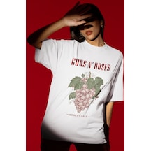 Sevbano Tasarım Guns N' Roses Rock Metal Müzik Grubu Baskılı Unisex Overs Beyaz