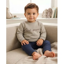 Tuffy Erkek Bebek Sweatshirt Açık Gri Triko Kol Detaylı Saklambaç Temalı