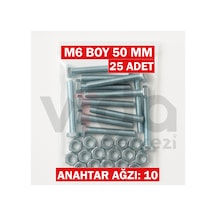 M6x50 Altı Köşe Cıvata + Somun Takımı Çinko Kaplı 25 Adet Takım 1