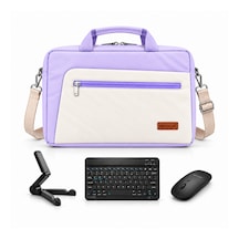 Microcase Lenovo Tab Plus Tb351fu İle Uyumlu 4in1 Set Tablet Çanta + Bluetooth Klavye + Mouse + Tablet Standı Taşıma Çantası Krem Lila - Siyah Al5920