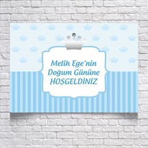 Mavi Taç Temalı Doğum Günü Karşılama Afişi 70x100 Cm