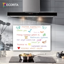 Decorita Renkli Mutfak Kuralları  Cam Ocak Arkası Beyaz  40x60cm