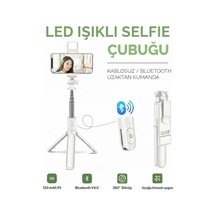 Ers Led Işıklı Selfie Çubuğu Bluetooth Kumandalı Kablosuz Tripot Selfie Monopod Selfie Stick Beyaz