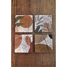 Doğal Taş Bardak Altlığı Pastel Renk Desenler Baskılı 4'lü Set - Stone Coasters Çok Renkli