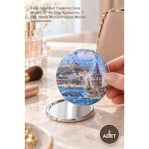 2 Adet El Aynası Taşlı İstanbul Tasarımı İnce Model, El Ve Cep Kullanımı, 7 Cm, Hand Mirror Pocket Mirror Altın