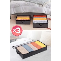 3 Adet - Antrasit Yatak Altı Baza Hurcu Fermuarlı Saklama Çantası 80 X 20 X 50 Cm Pamuklu 80 X 20 Gr Diğer