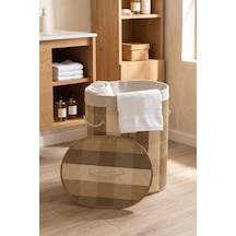 Porsima 4524 Kapaklı Kirli Çamaşır Sepeti Oval - Hasır Kirli Çamaşır Sepeti 43x33x50cm Açık Ahşap