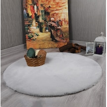 My Evilla Dekoratif Tavşan Tüyü Ultra Yumuşak Peluş Yuvarlak Halı 001