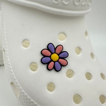 Crocs Terlik Süsü Ve Aksesuarı , Çanta Süsü Jibbitz 3d Renkli Papatya 05 Logo Aksesuar Mor-pembe-turuncu-siyah