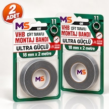 2 Adet Vhb Çift Taraflı Ultra Güçlü Gri 18 Mm X 2 Metre Montaj Bandı Metal Araç Ayna Plastik Bantı Diğer
