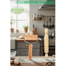 Merdane Set 2'li Rolo Hamur Açıcı Küçük Kurabiye Merdanesi 24 Cm Ahşap
