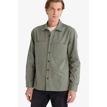Defacto Regular Fit Polo Yaka Gabardin Uzun Kollu Gömlek G5341ax25wnkh430 Haki-kh430