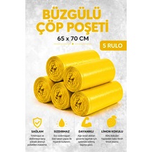 Büzgülü Çöp Poşeti Limon Kokulu 65 70 Cm Büyük Boy 5 Rulo Dayanıklı Sızdırmaz Kalın Çöp Torbası