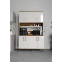 Plain Metal Ayak Metal Kulp Pla8120 Kahve Köşesi 8 Kapaklı Çok Amaçlı Dolap Erzak Dolabı Kiler Dolabı Saklama Dolabı Ekru Ceviz