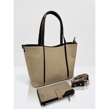 Just Polo Kadın Orijinal Büyük Boy Lüks El & Omuz Çantası Ve Cüzdanı Shopper 27 X 33 Cm Kum - Kahverengi 40021578