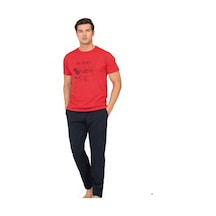Pierre Cardin 6138 Erkek Kısa Kollu Bisiklet Yaka Pijama Takımı-kırmızı