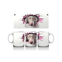 Kalpli Çatlakta Bakan Pembe Burunlu Weimaraner Baskılı Kahve Kupası Renkli