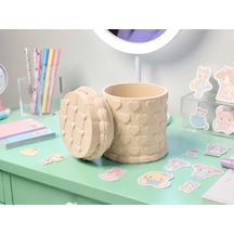 3d Baskı Kabartma Kalp Desenli Kapaklı Kalemlik - Masaüstü Organizer - Bej Çok Renkli