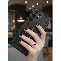 Samsung Uyumlu Galaxy S23 Ultra Kılıf Yüzüklü Stand Olabilen Magnetic Tpu Tank Kapak