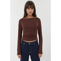 Hiccup Tekne Yaka Uzun Kollu Slim Fit Örgü Üst Mocha Kahvesi