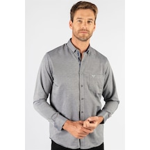 Tudors Klasik Fit Rahat Kesim Poplin Oxford Erkek Gömlek-24026 Gri